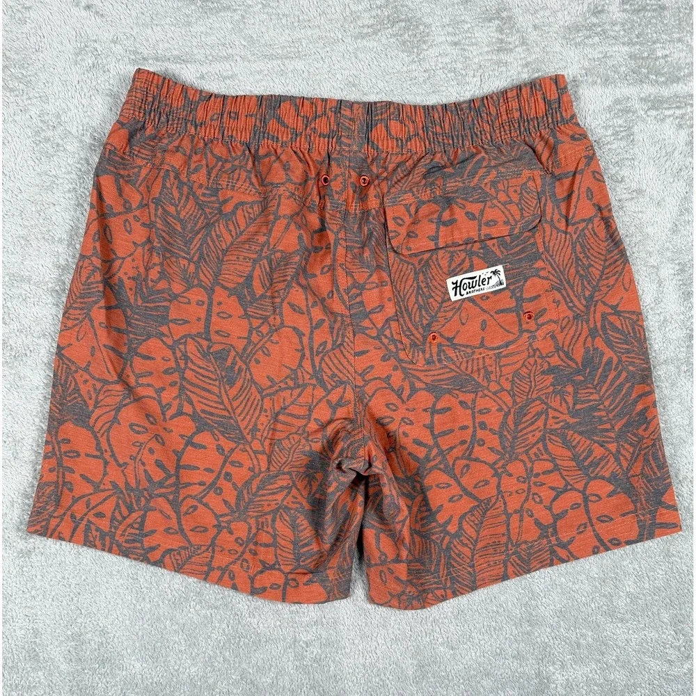 Howler Brothers Deep Set Swim Trunks Mens Large Brown Leaf 7in Board Shorts